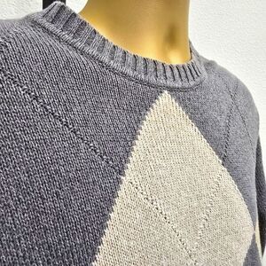 Crew Sweater Mens M Gray Tan Argyle Oxford Scholar Professor Academia Retro Geek